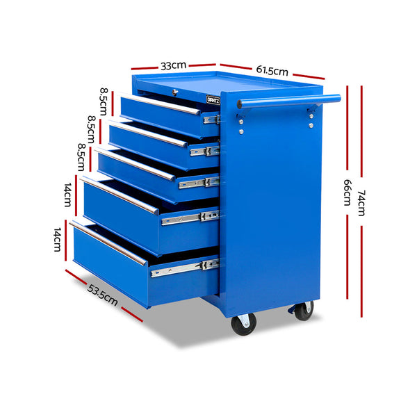 Giantz 5 Drawer Mechanic Tool Box Storage Trolley - Blue freeshipping - Awezingly
