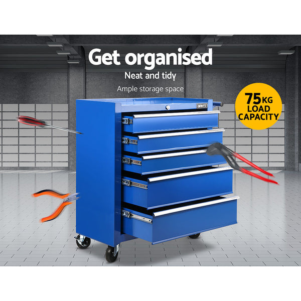 Giantz 5 Drawer Mechanic Tool Box Storage Trolley - Blue freeshipping - Awezingly