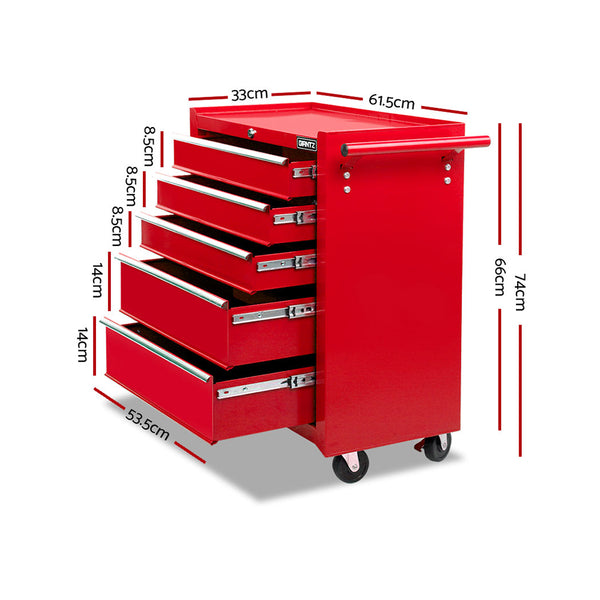 Giantz 5 Drawer Mechanic Tool Box Storage Trolley - Red freeshipping - Awezingly