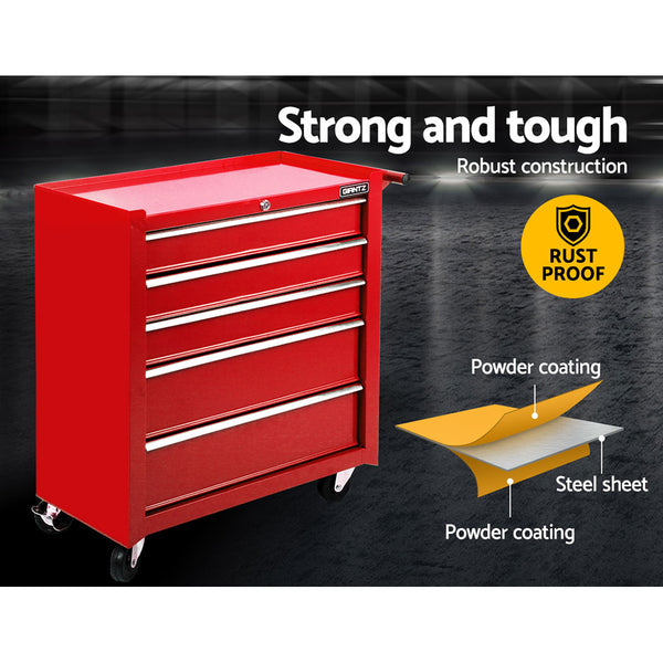Giantz 5 Drawer Mechanic Tool Box Storage Trolley - Red freeshipping - Awezingly