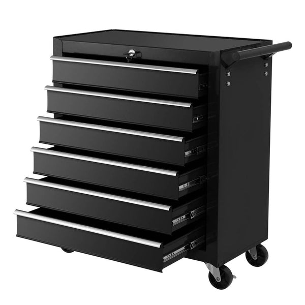 Giantz Tool Box Trolley Chest Cabinet 6 Drawers Cart Garage Toolbox Set Black Giantz
