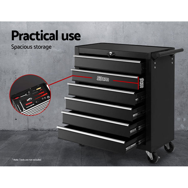 Giantz Tool Box Trolley Chest Cabinet 6 Drawers Cart Garage Toolbox Set Black Giantz