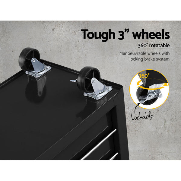 Giantz Tool Box Trolley Chest Cabinet 6 Drawers Cart Garage Toolbox Set Black Giantz