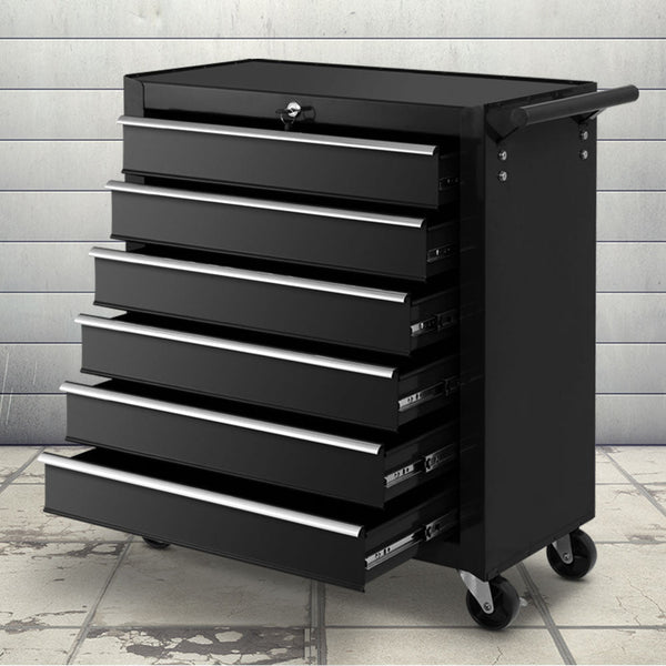 Giantz Tool Box Trolley Chest Cabinet 6 Drawers Cart Garage Toolbox Set Black Giantz