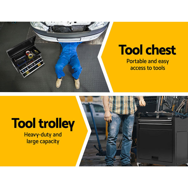 Giantz 7 Drawer Tool Box Cabinet Chest Storage Garage Toolbox Organiser Set Black Giantz