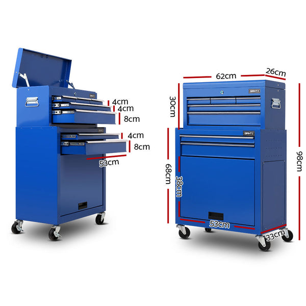 Giantz 7 Drawer Tool Box Cabinet Chest Storage Garage Toolbox Organiser Set Blue Giantz
