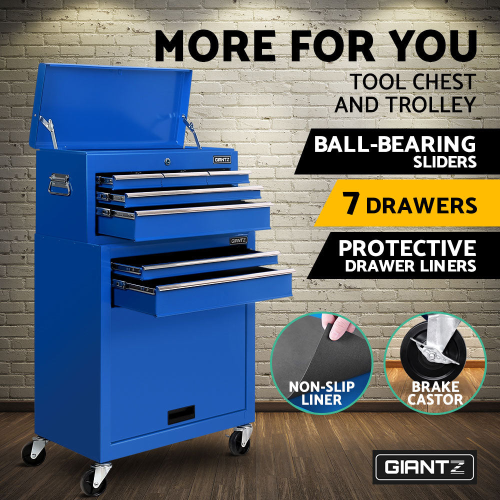 Giantz 7 Drawer Tool Box Cabinet Chest Storage Garage Toolbox Organiser Set Blue Giantz
