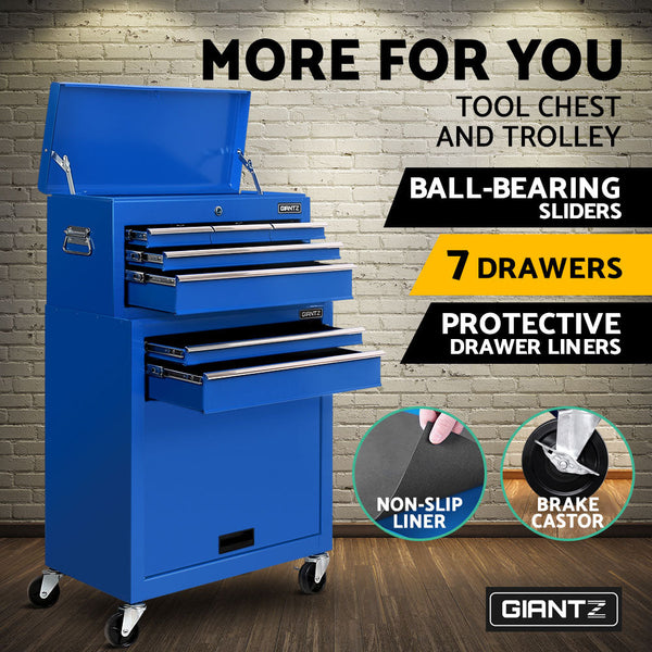 Giantz 7 Drawer Tool Box Cabinet Chest Storage Garage Toolbox Organiser Set Blue Giantz