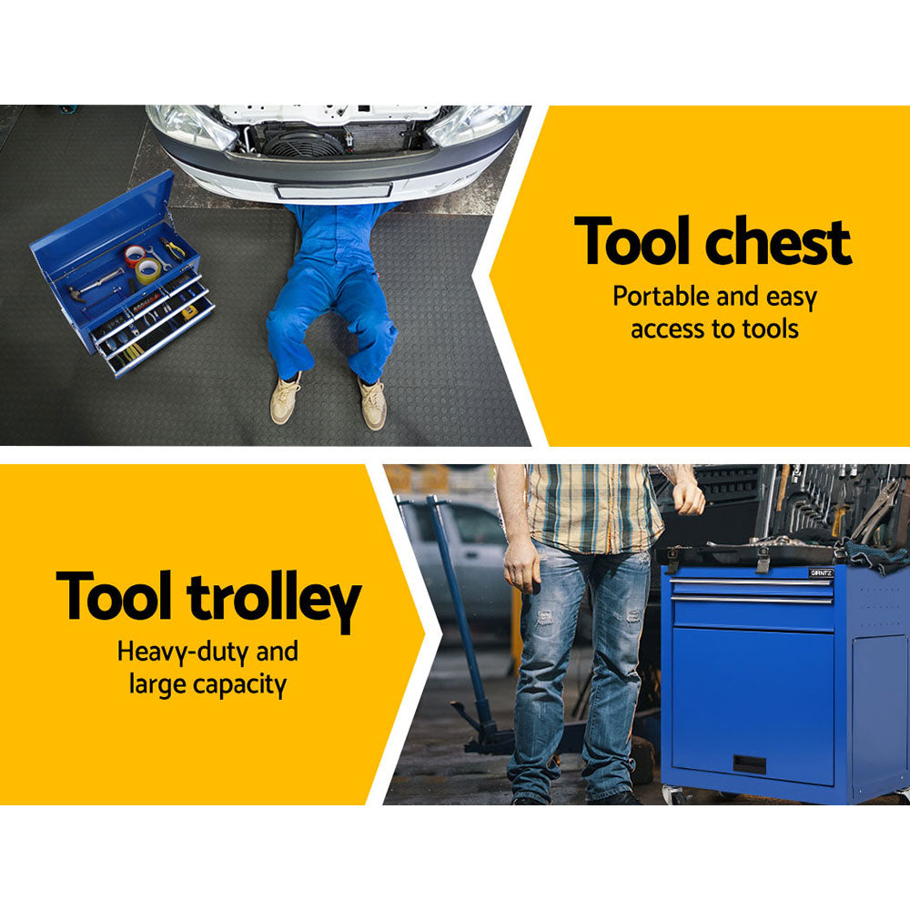 Giantz 7 Drawer Tool Box Cabinet Chest Storage Garage Toolbox Organiser Set Blue Giantz