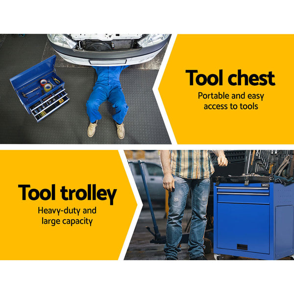 Giantz 7 Drawer Tool Box Cabinet Chest Storage Garage Toolbox Organiser Set Blue Giantz