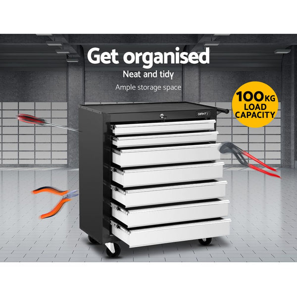 Giantz Tool Chest and Trolley Box Cabinet 7 Drawers Cart Garage Storage Black and Silver freeshipping - Awezingly