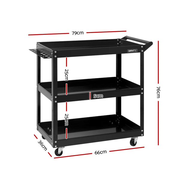 Giantz Tool Cart 3 Tier Parts Steel Trolley Mechanic Storage Organizer Black Giantz