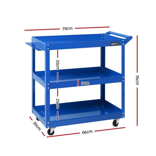 Giantz Tool Cart 3 Tier Parts Steel Trolley Mechanic Storage Organizer Blue Giantz