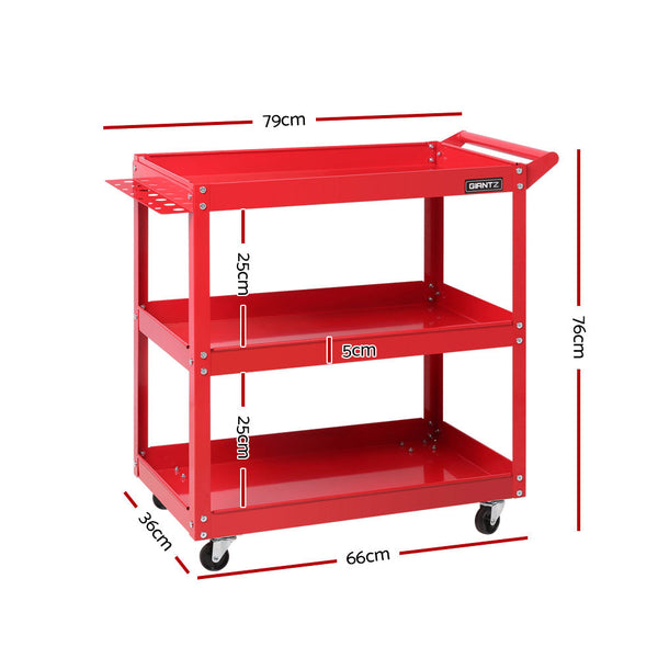 Giantz Tool Cart 3 Tier Parts Steel Trolley Mechanic Storage Organizer Red Giantz