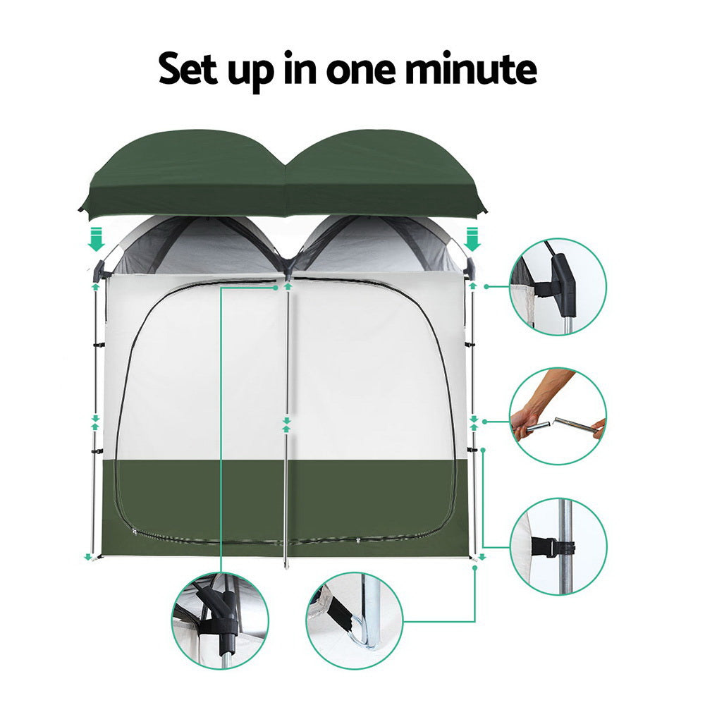 Weisshorn Double Camping Shower Toilet Tent Outdoor Portable Change Room Green freeshipping - Awezingly