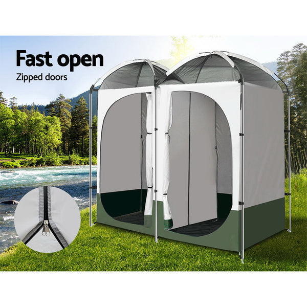 Weisshorn Double Camping Shower Toilet Tent Outdoor Portable Change Room Green freeshipping - Awezingly