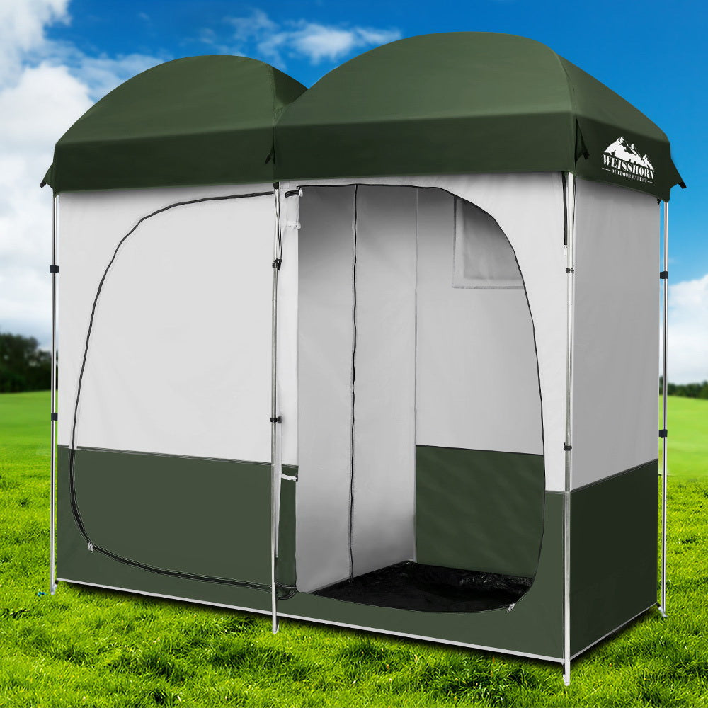 Weisshorn Double Camping Shower Toilet Tent Outdoor Portable Change Room Green freeshipping - Awezingly
