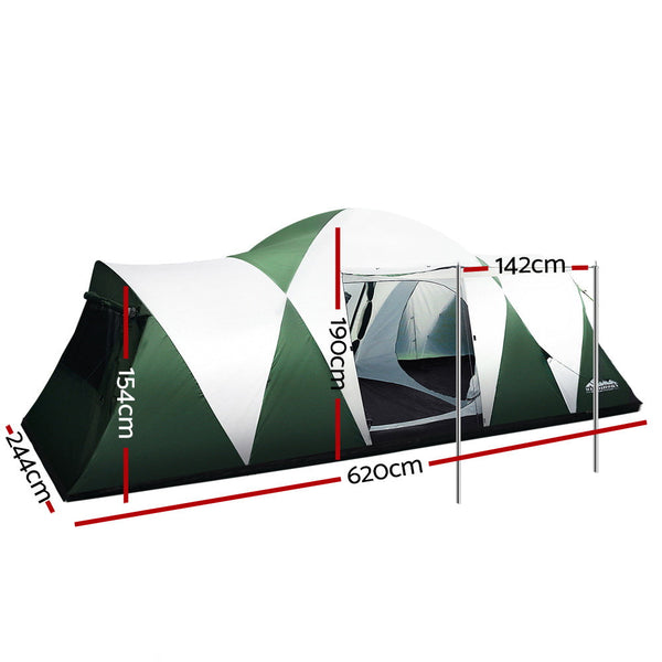 Weisshorn Family Camping Tent 12 Person Hiking Beach Tents (3 Rooms) Green Weisshorn