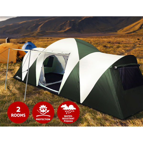 Weisshorn Family Camping Tent 12 Person Hiking Beach Tents (3 Rooms) Green Weisshorn