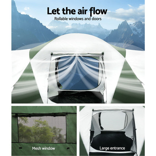 Weisshorn Family Camping Tent 12 Person Hiking Beach Tents (3 Rooms) Green Weisshorn