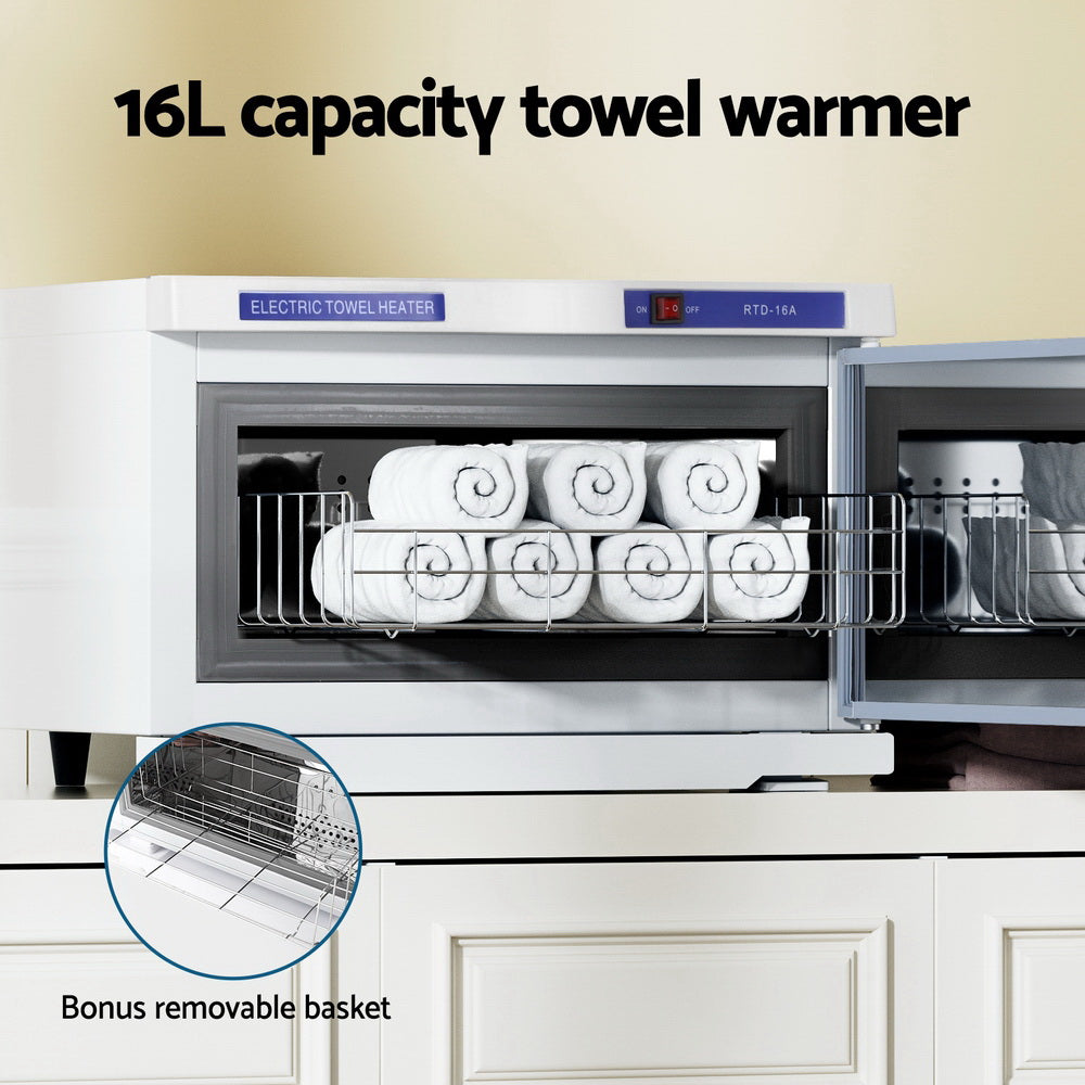 Devanti 16L Towel Warmer UV Sterilizer Heater Cabinet Beauty SPA Salon White Devanti