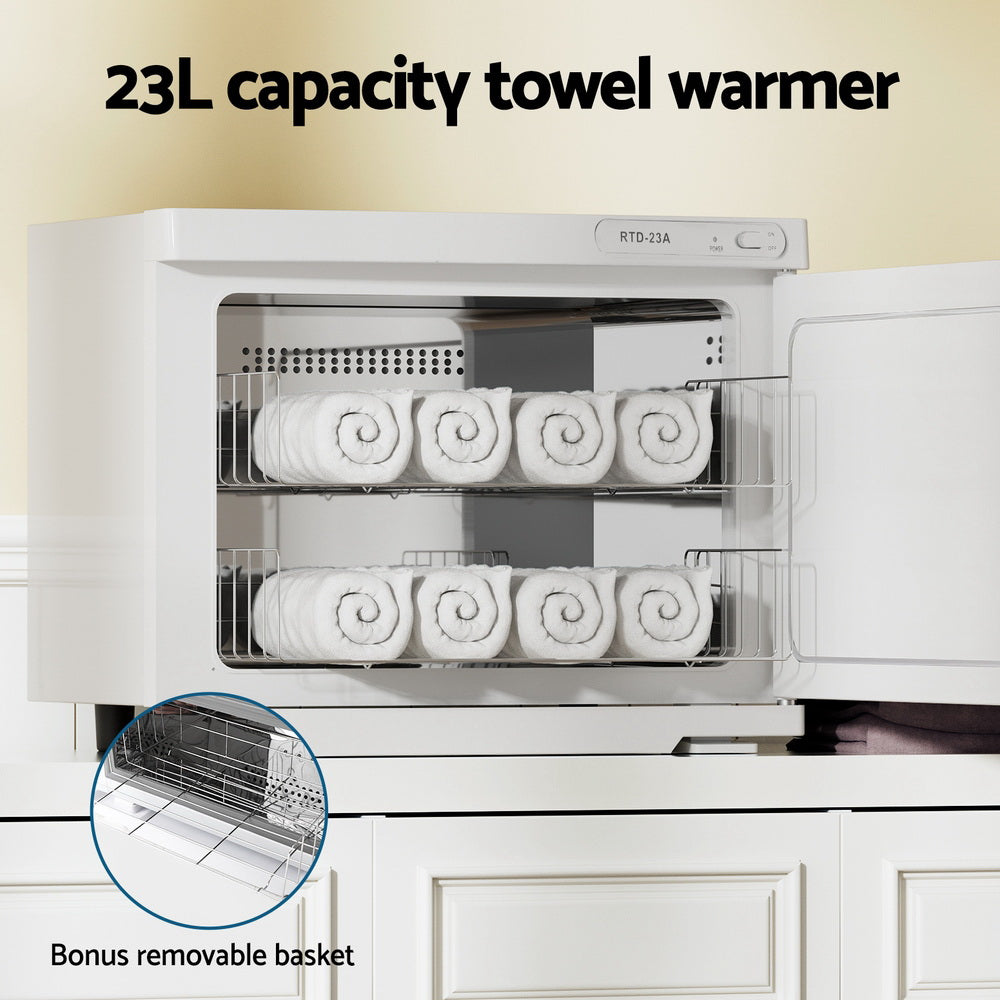 Devanti 23L Towel Warmer UV Sterilizer Heater Cabinet Beauty SPA Salon White Devanti