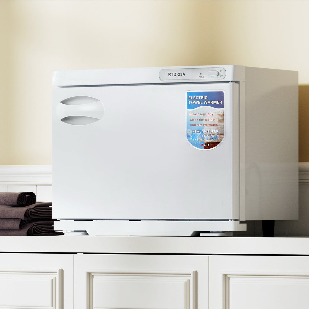 Devanti 23L Towel Warmer UV Sterilizer Heater Cabinet Beauty SPA Salon White Devanti