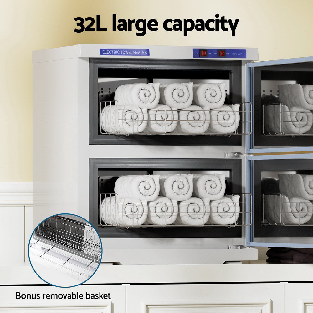 Devanti 32L Towel Warmer UV Sterilizer Heater Cabinet Beauty SPA Salon White Devanti