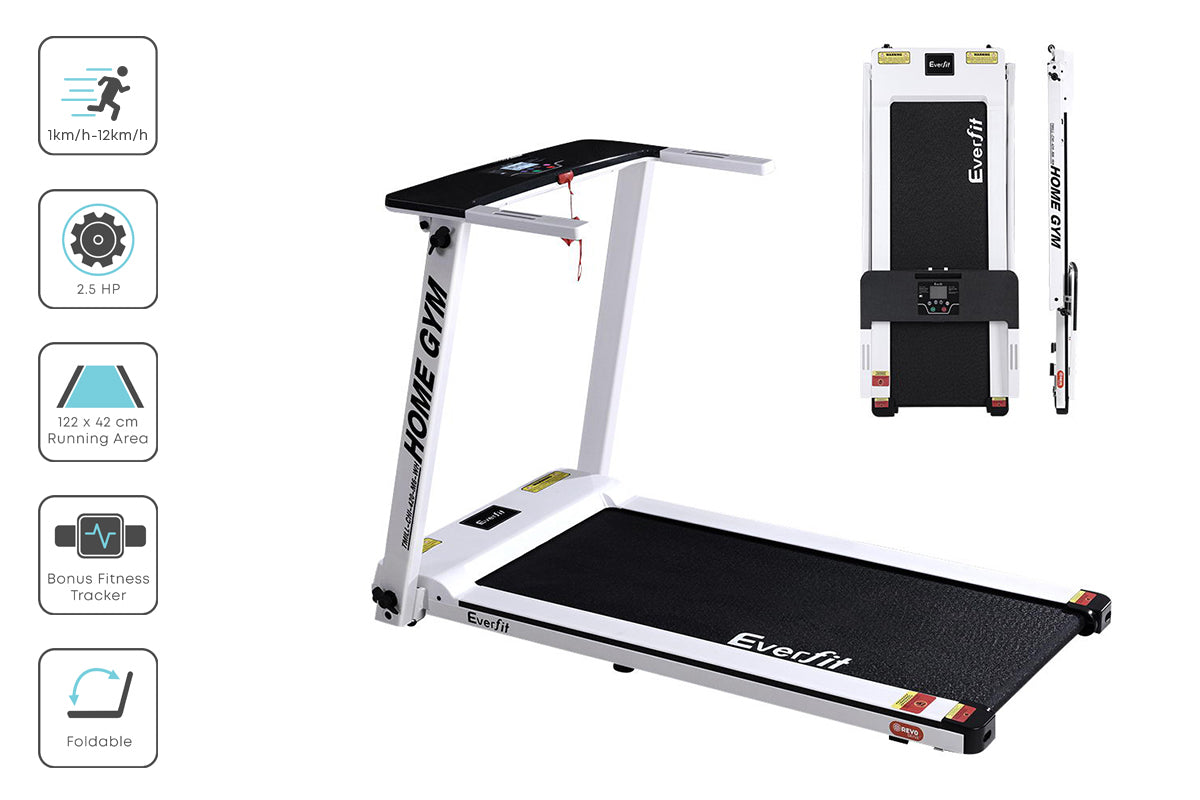 Everfit Electric Treadmill Home Gym Exercise Running Machine Fitness Equipment Compact Fully Foldable 420mm Belt White Everfit