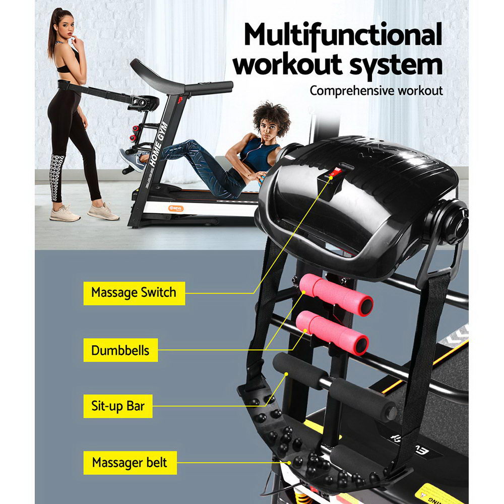Everfit Electric Treadmill 450mm 18kmh 3.5HP Auto Incline Home Gym Run Exercise Machine Fitness Dumbbell Massager Sit Up Bar Everfit