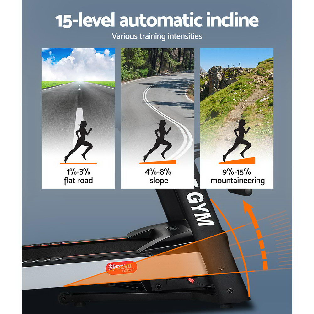 Everfit Electric Treadmill 450mm 18kmh 3.5HP Auto Incline Home Gym Run Exercise Machine Fitness Dumbbell Massager Sit Up Bar Everfit