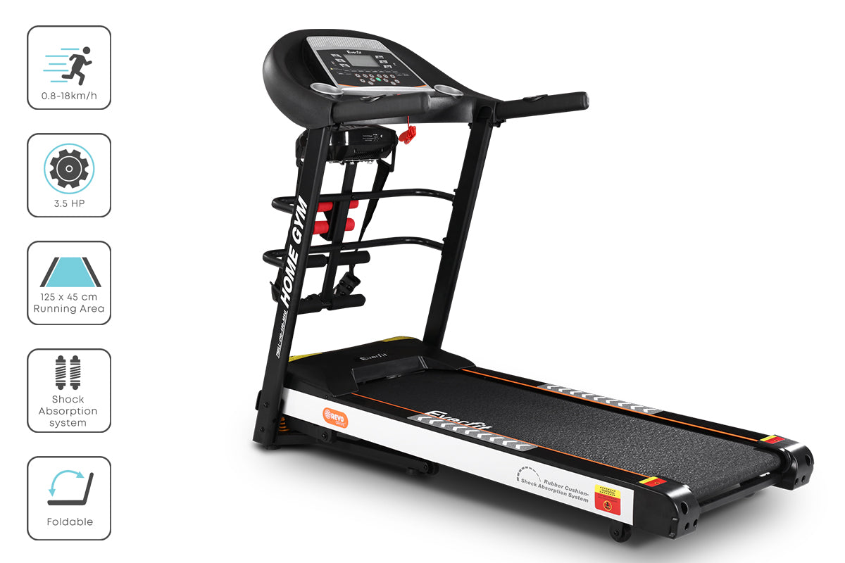 Everfit Electric Treadmill 450mm 18kmh 3.5HP Auto Incline Home Gym Run Exercise Machine Fitness Dumbbell Massager Sit Up Bar Everfit