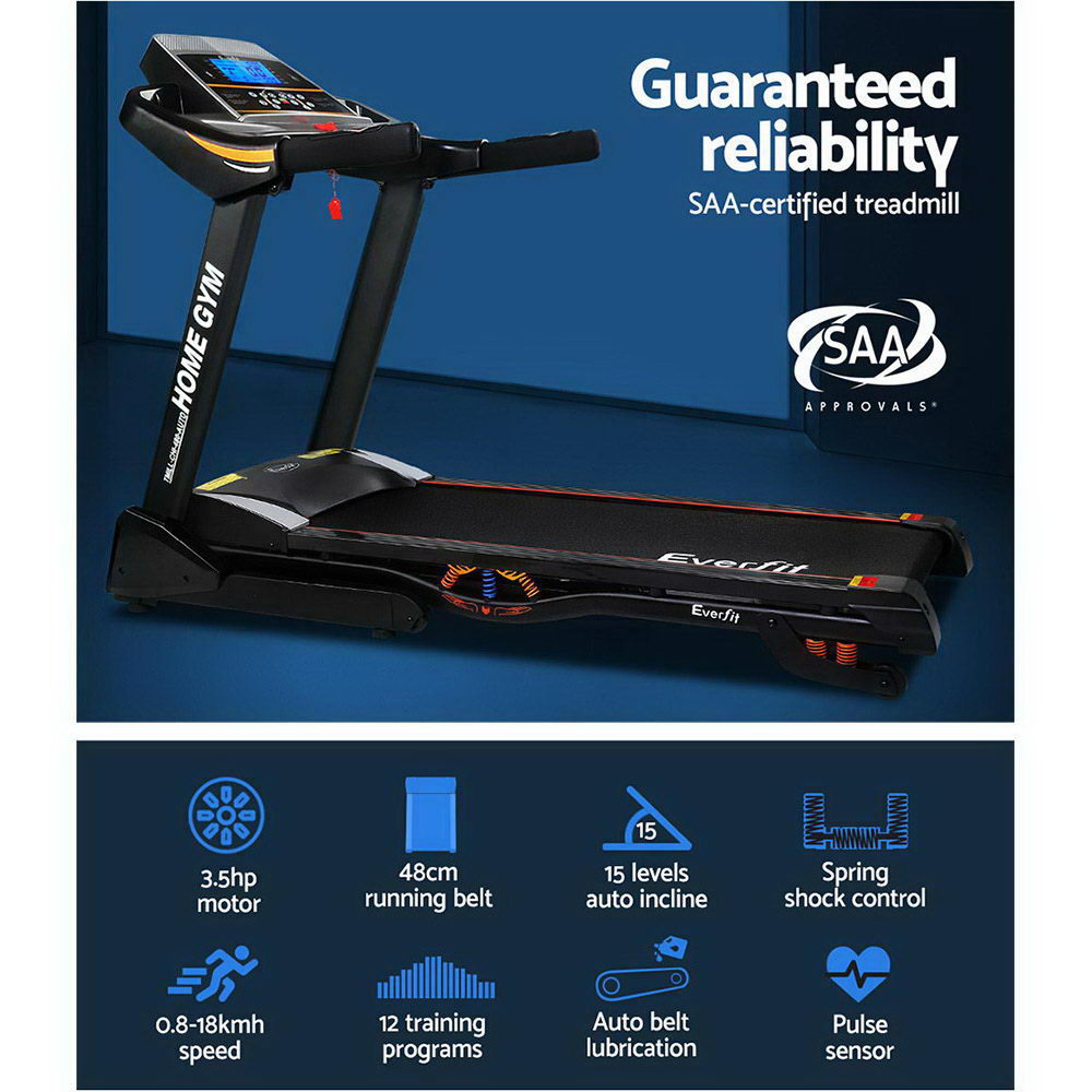 Everfit Electric Treadmill 48cm Incline Running Home Gym Fitness Machine Black Everfit