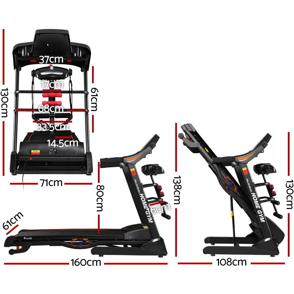 Everfit Electric Treadmill 480mm 18kmh 3.5HP Auto Incline Home Gym Run Exercise Machine Fitness Dumbbell Massager Sit Up Bar Everfit