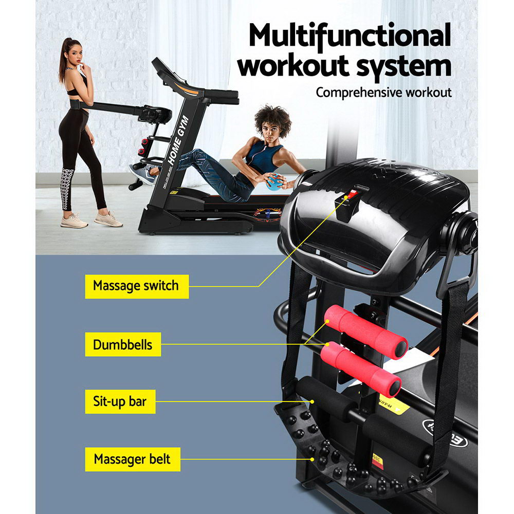 Everfit Electric Treadmill 480mm 18kmh 3.5HP Auto Incline Home Gym Run Exercise Machine Fitness Dumbbell Massager Sit Up Bar Everfit