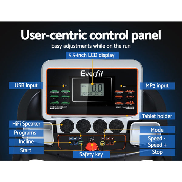 Everfit Electric Treadmill 45cm Incline Running Home Gym Fitness Machine Black Everfit