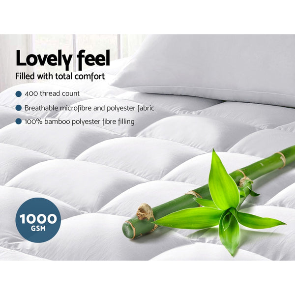Giselle Single Mattress Topper Bamboo Fibre Pillowtop Protector freeshipping - Awezingly