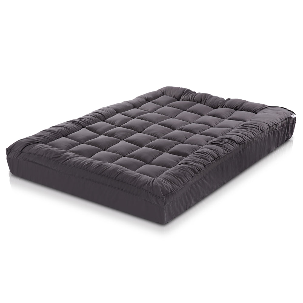 Giselle Double Mattress Topper Pillowtop 1000GSM Charcoal Microfibre Bamboo Fibre Filling Protector freeshipping - Awezingly