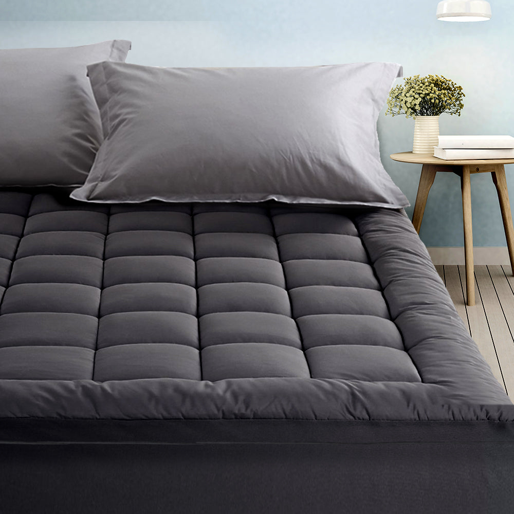 Giselle Double Mattress Topper Pillowtop 1000GSM Charcoal Microfibre Bamboo Fibre Filling Protector freeshipping - Awezingly