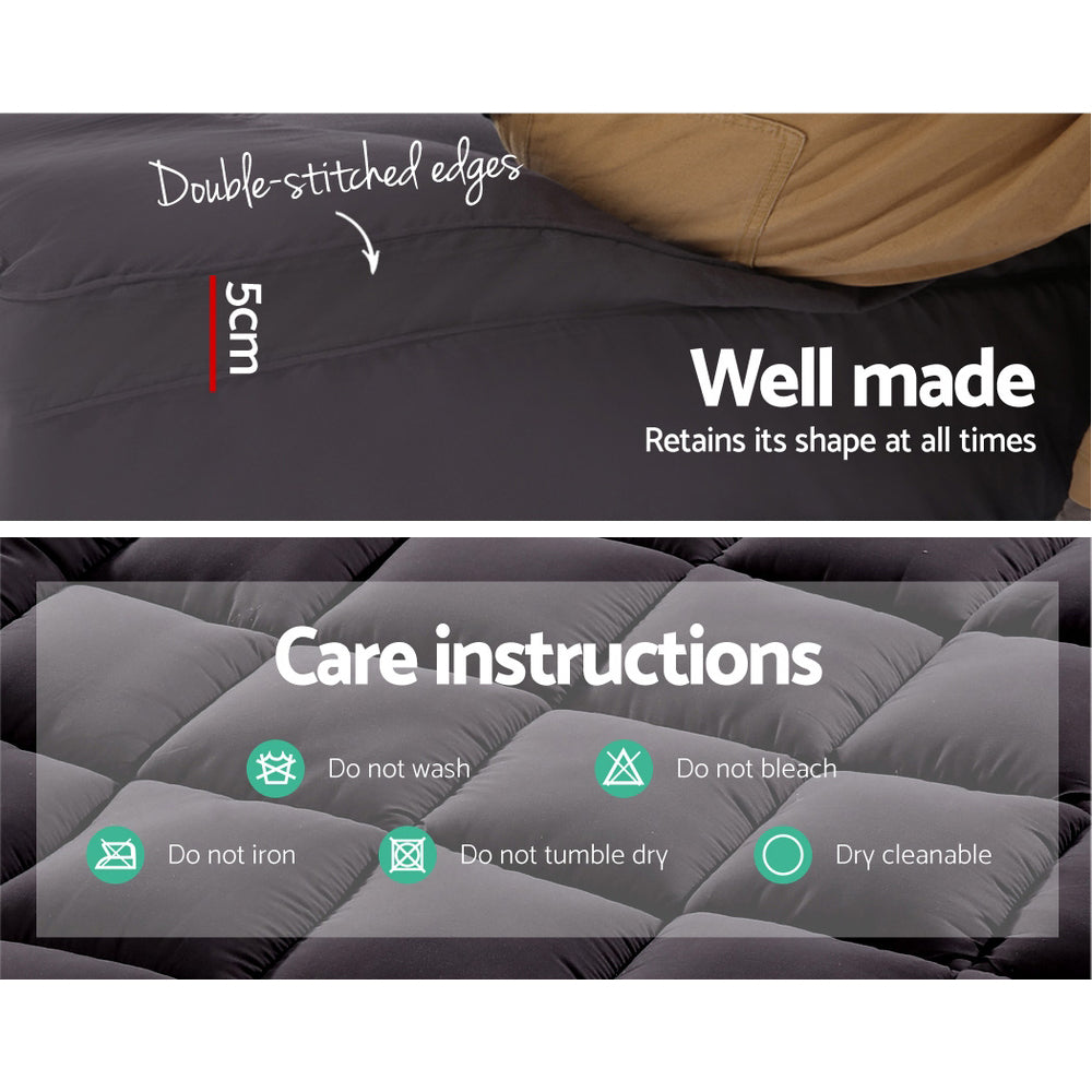 Giselle King Mattress Topper Pillowtop 1000GSM Charcoal Microfibre Bamboo Fibre Filling Protector freeshipping - Awezingly
