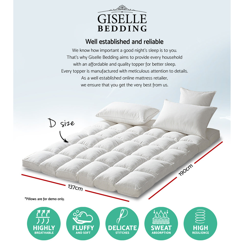Giselle Double Mattress Topper Pillowtop 1000GSM Microfibre Filling Protector freeshipping - Awezingly