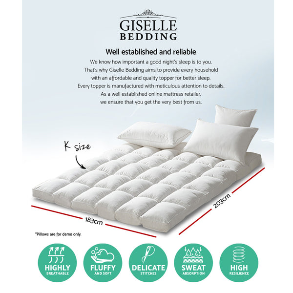 Giselle King Mattress Topper Pillowtop 1000GSM Microfibre Filling Protector freeshipping - Awezingly