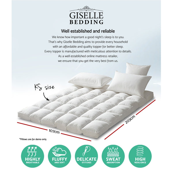 Giselle King Single Mattress Topper Pillowtop 1000GSM Microfibre Filling Protector freeshipping - Awezingly