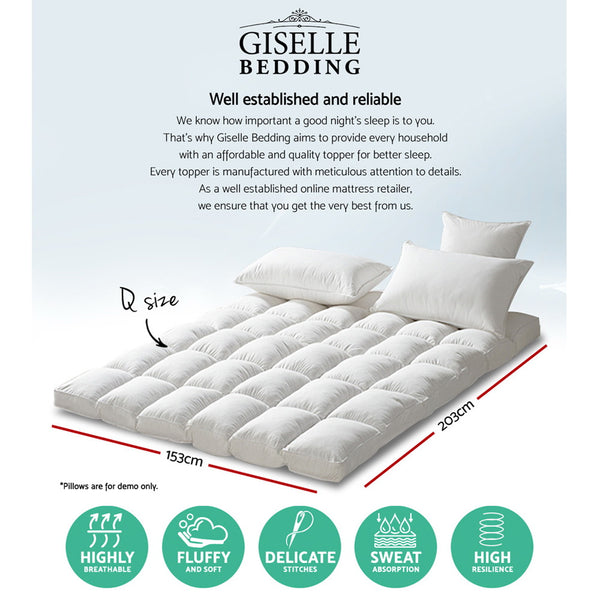 Giselle Queen Mattress Topper Pillowtop 1000GSM Microfibre Filling Protector freeshipping - Awezingly