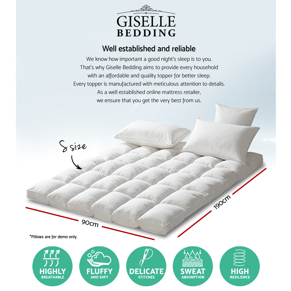 Giselle Single Mattress Topper Pillowtop 1000GSM Microfibre Filling Protector freeshipping - Awezingly