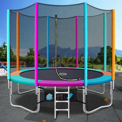 10FT Trampoline Round Trampolines Kids Enclosure Safety Net Pad Outdoor Multi-coloured Flat