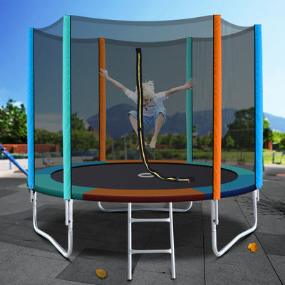 8FT Trampoline Round Trampolines Kids Enclosure Safety Net Pad Outdoor Multi-coloured Flat