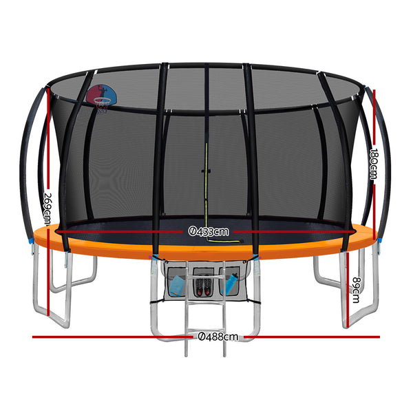 16FT Trampoline Round Trampolines With Basketball Hoop Kids Present Gift Enclosure Safety Net Pad Outdoor Orange freeshipping - Awezingly