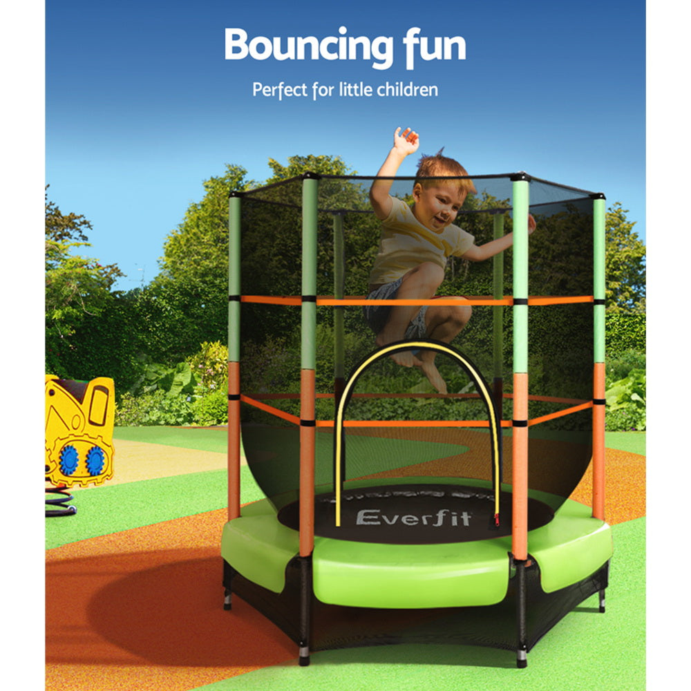 Everfit Trampoline 4.5FT Kids Trampolines Cover Safety Net Pad Ladder Gift Green Everfit