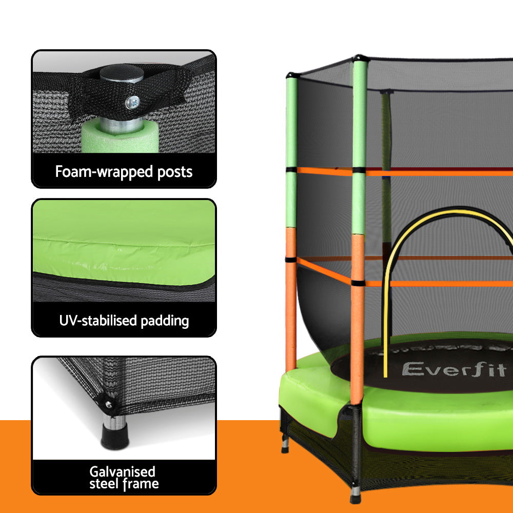 Everfit Trampoline 4.5FT Kids Trampolines Cover Safety Net Pad Ladder Gift Green Everfit